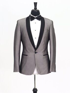 NHP 36R Gray Blazer Sport Coat Tuxedo Jacket 1-Button Check Y933